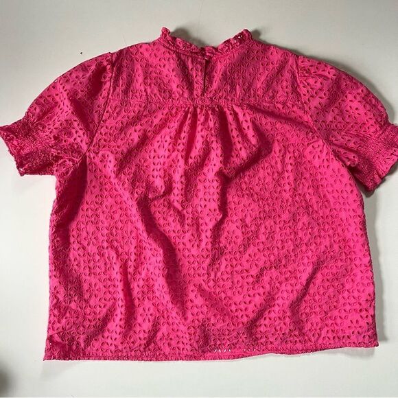 J.Crew *PINK* Smocked puff-sleeve top in eyelet 2x - Picture 10 of 13